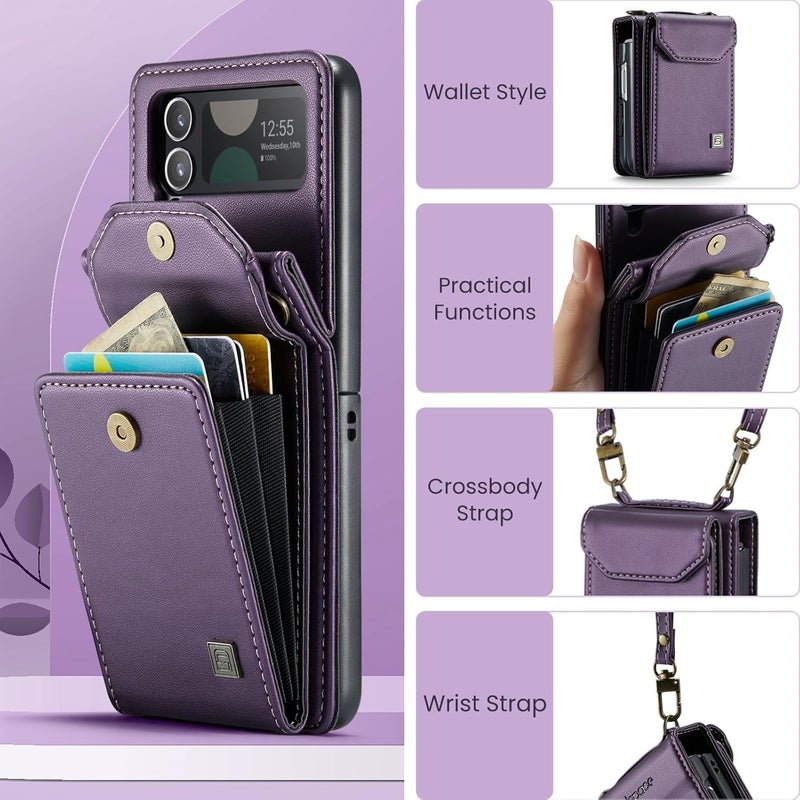 ASAPDOS Crossbody Case Compatible with Samsung Galaxy Z Flip 4,Retro PU Leather Strap Wristlet Flip Case with Magnetic Closure and Card Holder for Men Women Purple - Image 2